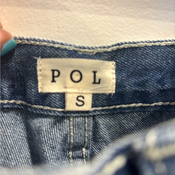 POL Two-Tone Blue Jean Shorts with Stud Accents - Picture 2 of 4